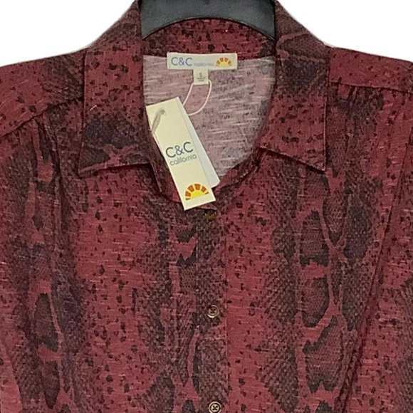 NWT C&C California Top Blouse Shirt S Snake Animal Print Knit Button Front NEW - Picture 6 of 11